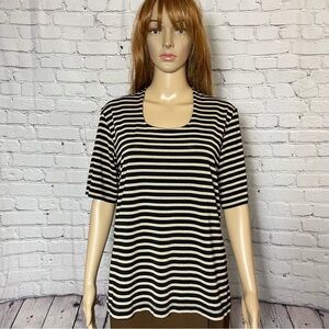 Chico's Travelers Black Gold Striped Short Sleeve Top Size 2 US L